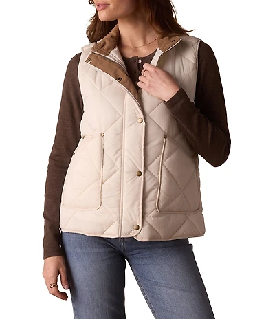 The Normal Brand Texture Quilted Liner Stand Collar 2-Way Zip Front Puffer Vest