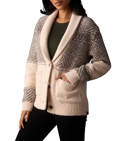 The Normal Brand Wool Blend Novelty Stitch Pattern Shawl Collar Heritage Cardigan