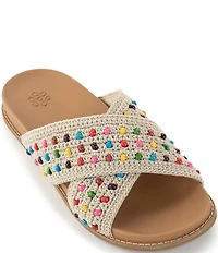 The Sak Penelope Rainbow Beaded Crochet Slide Sandals
