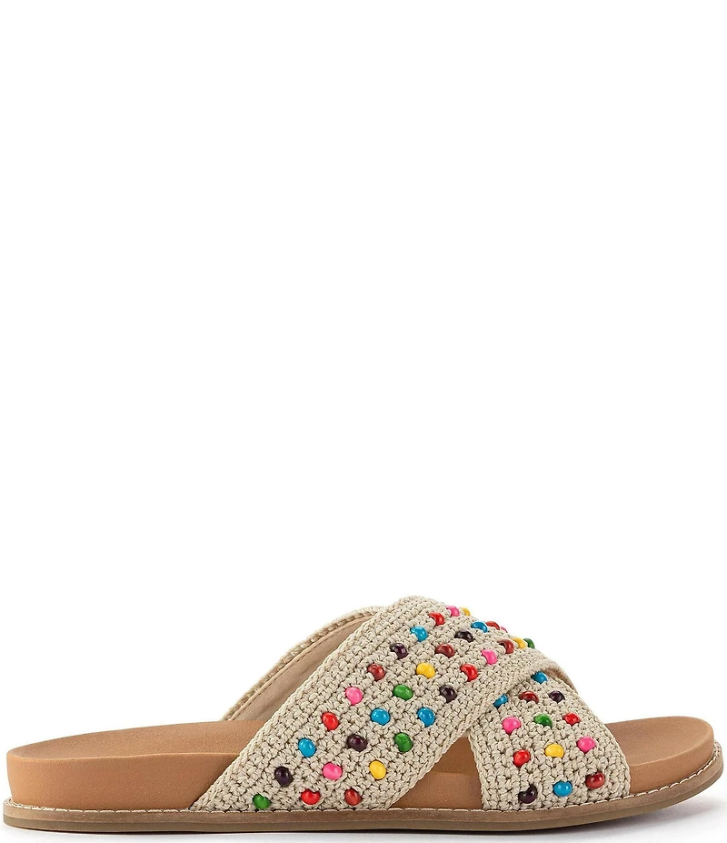 The Sak Penelope Rainbow Beaded Crochet Slide Sandals
