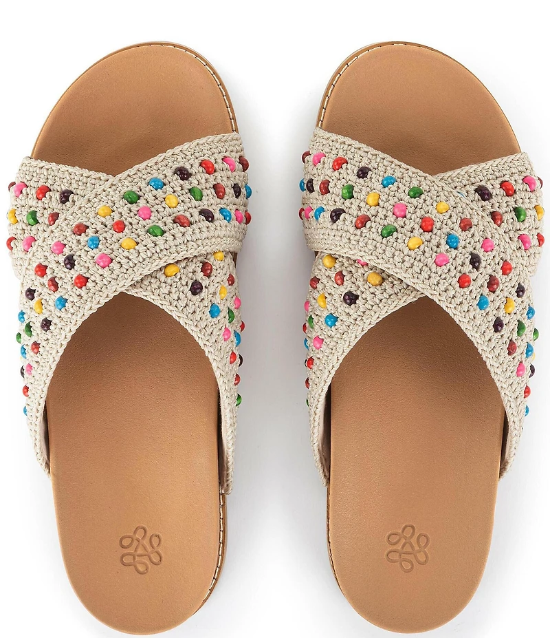The Sak Penelope Rainbow Beaded Crochet Slide Sandals