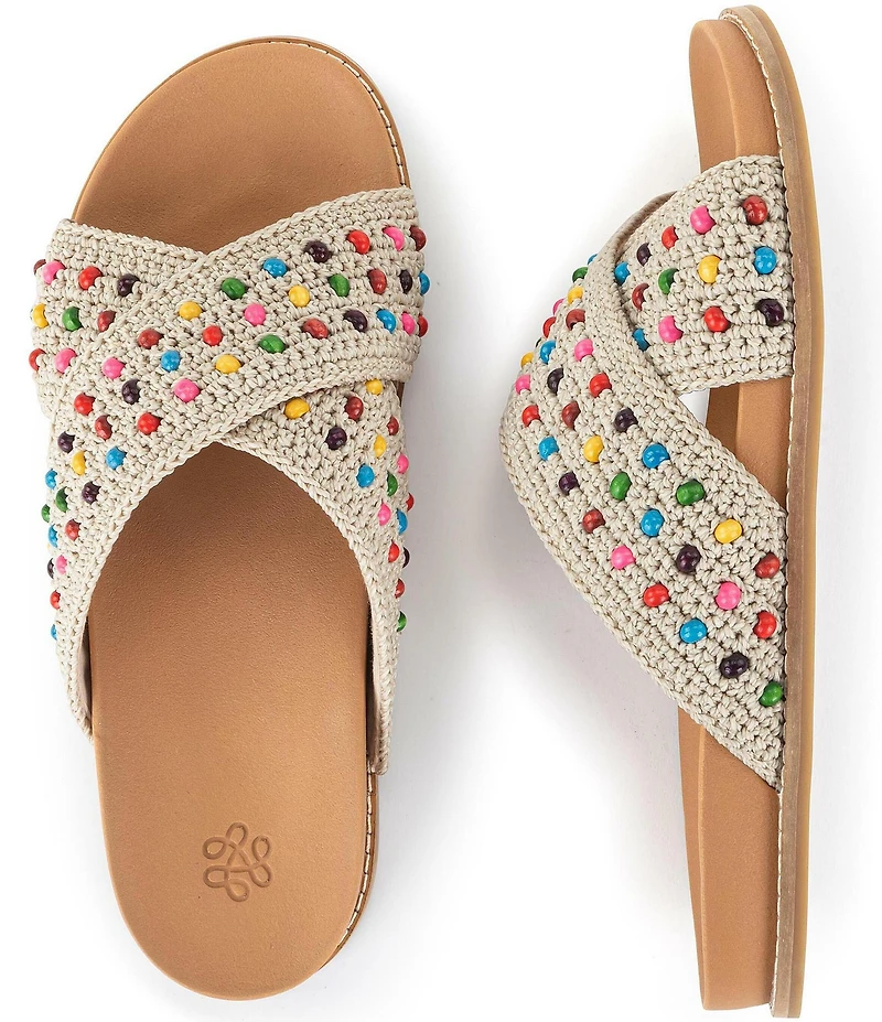 The Sak Penelope Rainbow Beaded Crochet Slide Sandals