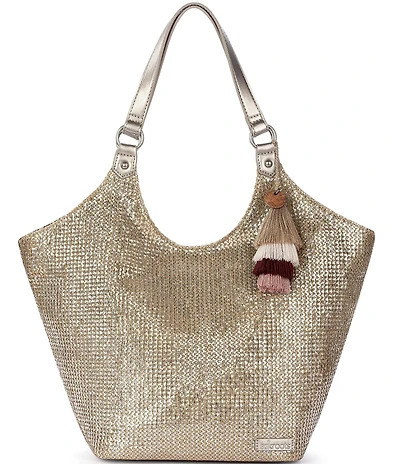 The Sak Roma Metallic Straw Expandable Shoulder Bag