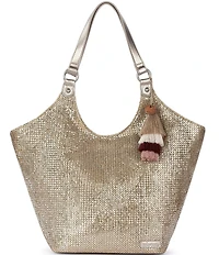 The Sak Roma Metallic Straw Expandable Shoulder Bag