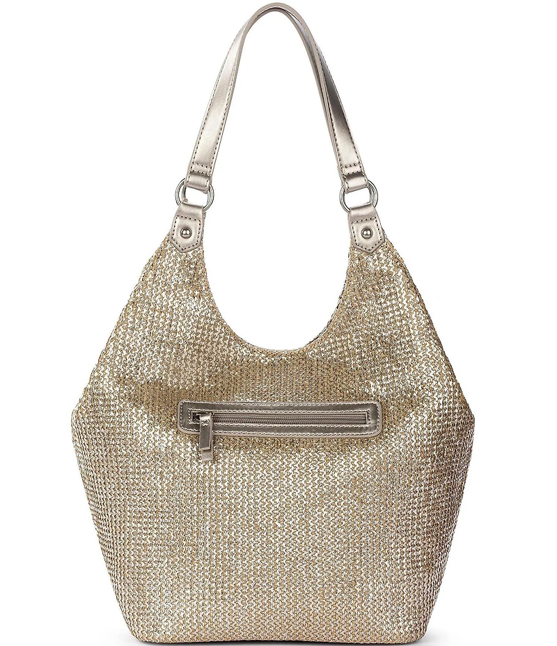 The Sak Roma Metallic Straw Expandable Shoulder Bag