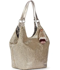 The Sak Roma Metallic Straw Expandable Shoulder Bag