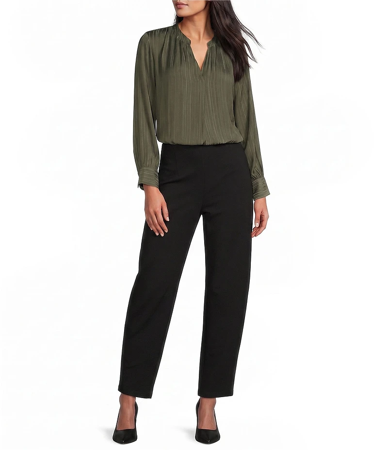 the Slim Factor fit Stretch Lightweight Ponte Knit No Waist Barrel Leg Pants