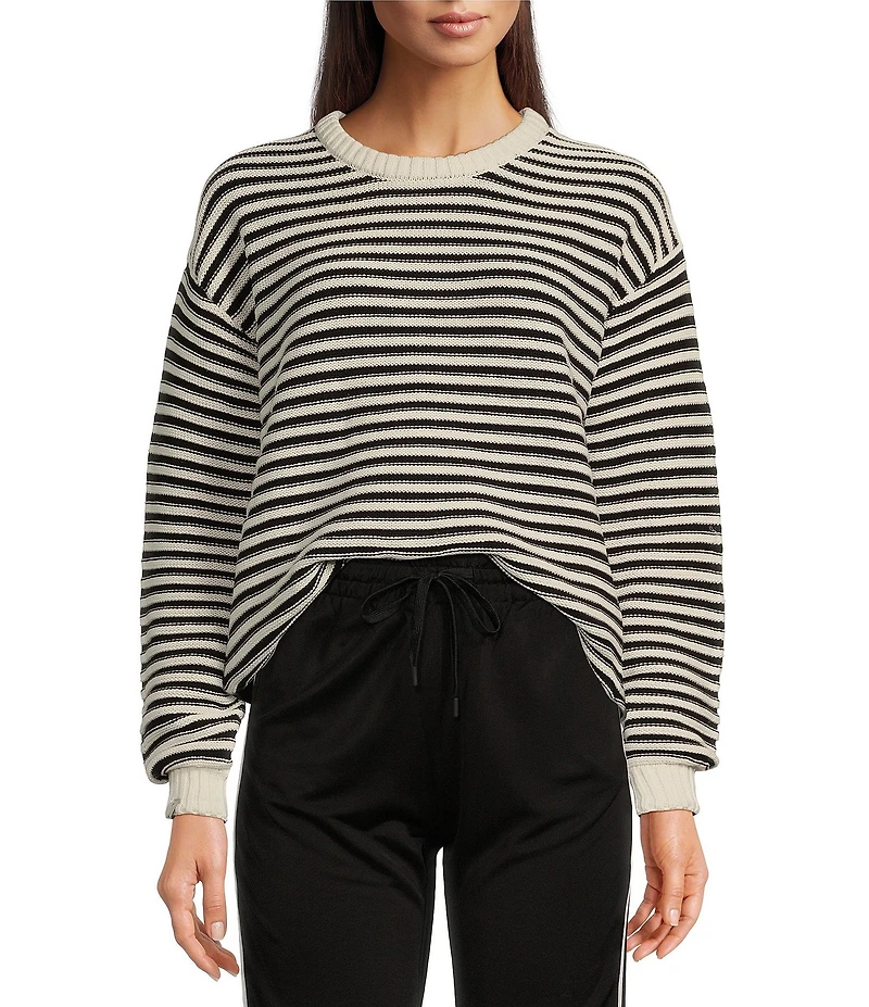 The Upside Boo Organic Cotton Striped Knit Oversized Crew Neck Long Sleeve Pullover
