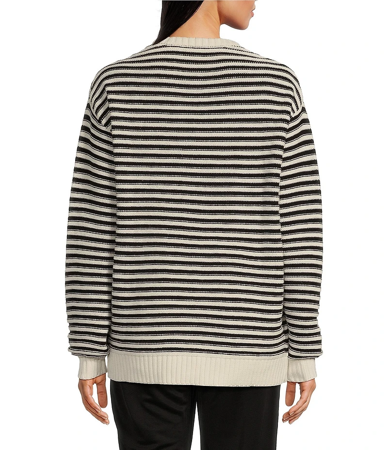 The Upside Boo Organic Cotton Striped Knit Oversized Crew Neck Long Sleeve Pullover