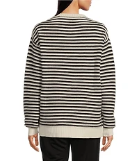 The Upside Boo Organic Cotton Striped Knit Oversized Crew Neck Long Sleeve Pullover