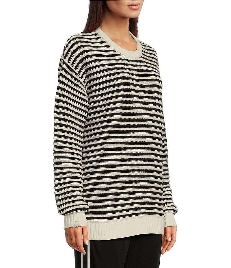 The Upside Boo Organic Cotton Striped Knit Oversized Crew Neck Long Sleeve Pullover