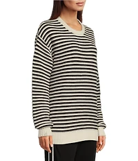 The Upside Boo Organic Cotton Striped Knit Oversized Crew Neck Long Sleeve Pullover