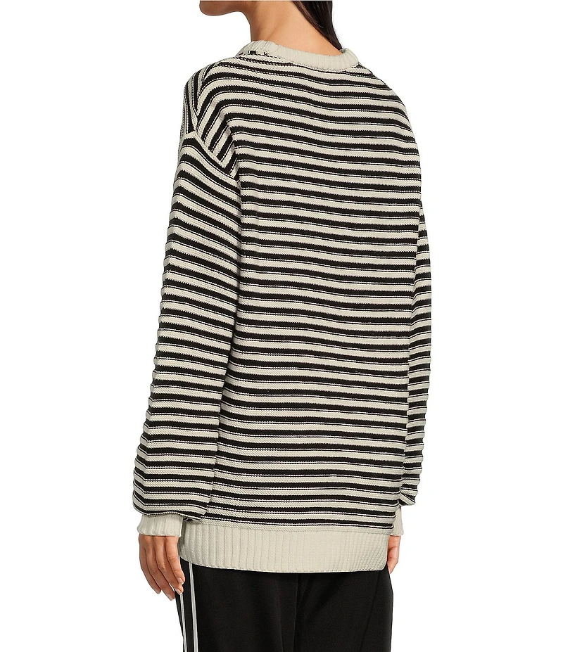 The Upside Boo Organic Cotton Striped Knit Oversized Crew Neck Long Sleeve Pullover