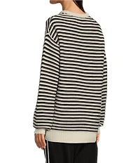 The Upside Boo Organic Cotton Striped Knit Oversized Crew Neck Long Sleeve Pullover