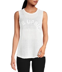 The Upside Tara Breathable Open Knit Linen High Neck Relaxed Tank Top