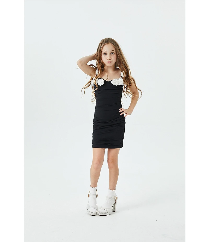 Theme NYC Big Girls Cameron 3D Floral Rosette Trim Sleeveless Off-The-Shoulder Dress