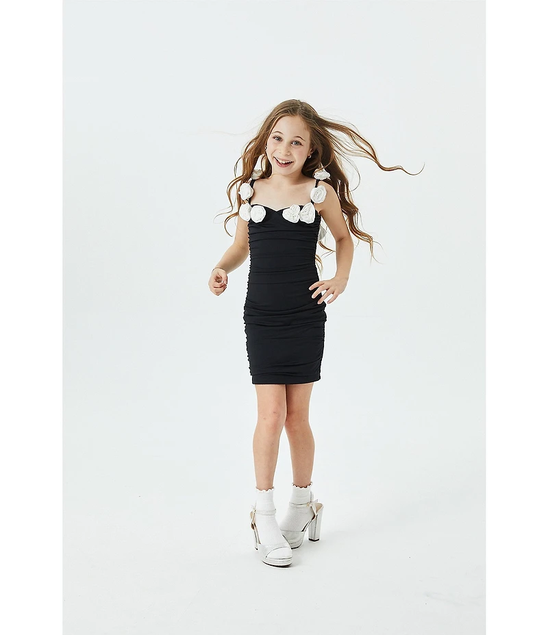 Theme NYC Big Girls Cameron 3D Floral Rosette Trim Sleeveless Off-The-Shoulder Dress