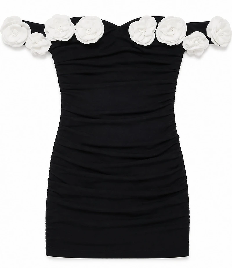 Theme NYC Big Girls Cameron 3D Floral Rosette Trim Sleeveless Off-The-Shoulder Dress