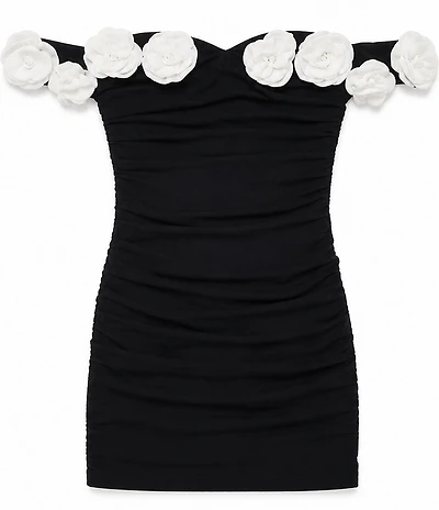 Theme NYC Big Girls Cameron 3D Floral Rosette Trim Sleeveless Off-The-Shoulder Dress
