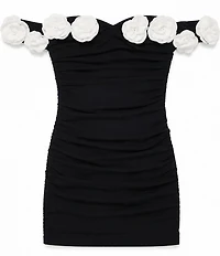 Theme NYC Big Girls Cameron 3D Floral Rosette Trim Sleeveless Off-The-Shoulder Dress