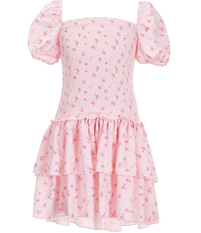 Theme NYC Big Girls Cap-Sleeve Lexi Pink Ditsy Print Satin Fit-And-Flare Dress