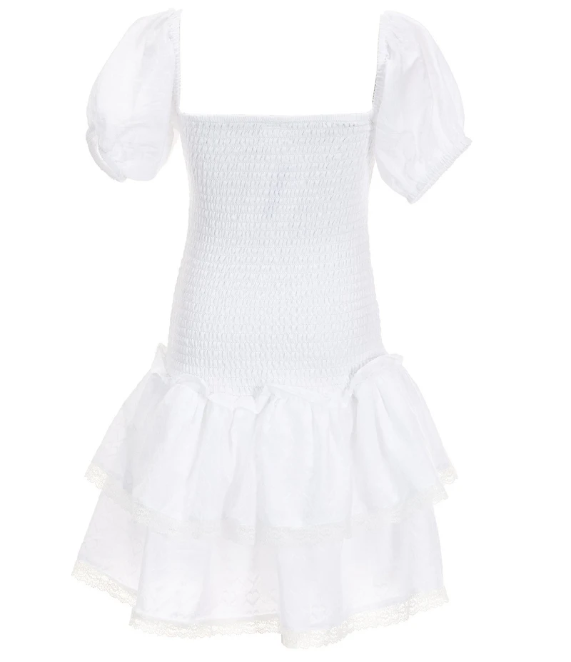 Theme NYC Big Girls Lexi Solid Cap Sleeve Satin Smocked Bodice Ruffle Tiered Dress