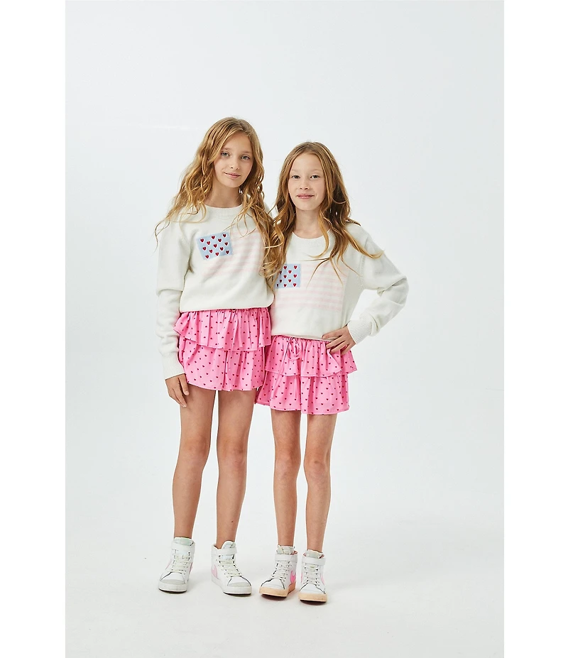 Theme Nyc Big Girls Long Sleeve Crewneck Tiegan American Flag Sweater
