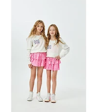 Theme Nyc Big Girls Long Sleeve Crewneck Tiegan American Flag Sweater