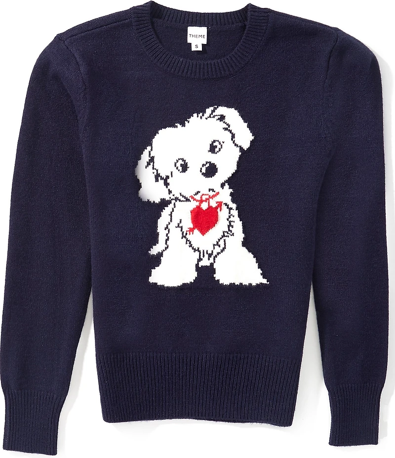 Theme NYC Big Girls Long Sleeve Tiegan Dog Sweater