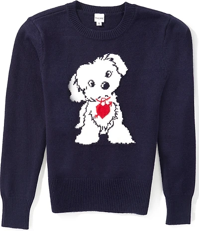 Theme NYC Big Girls Long Sleeve Tiegan Dog Sweater