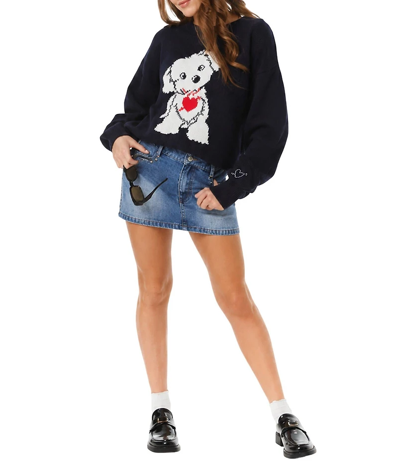 Theme NYC Big Girls Long Sleeve Tiegan Dog Sweater