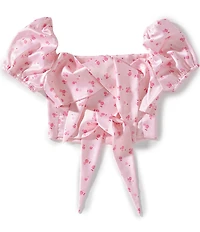 Theme NYC Big Girls Puffed-Sleeve Noa Ditsy Floral Satin Top