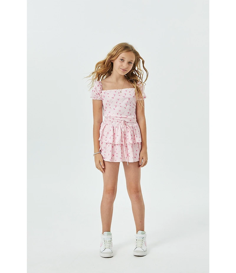 Theme NYC Big Girls Puffed-Sleeve Noa Ditsy Floral Satin Top