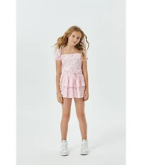 Theme NYC Big Girls Puffed-Sleeve Noa Ditsy Floral Satin Top