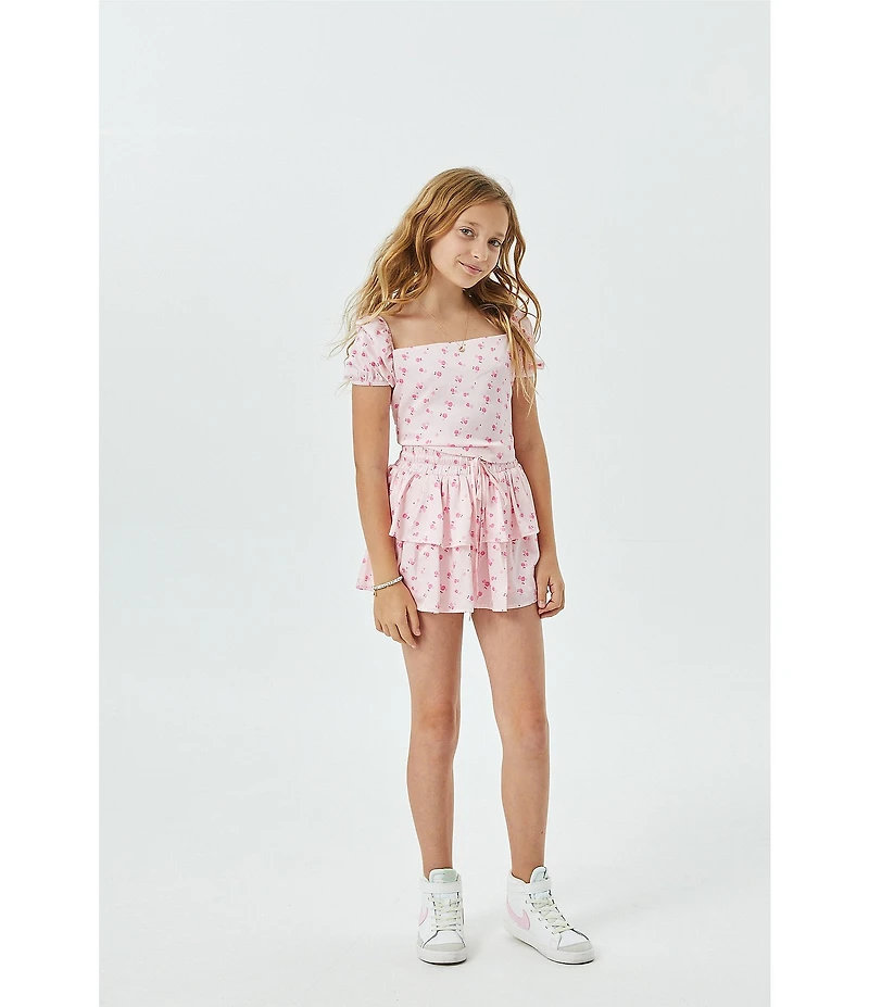 Theme NYC Big Girls Puffed-Sleeve Noa Ditsy Floral Satin Top