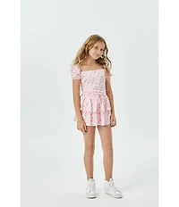 Theme NYC Big Girls Puffed-Sleeve Noa Ditsy Floral Satin Top