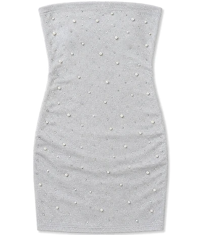 Theme NYC Big Girls Sleeveless Strapless Faux-Pearl Rhinestone Embellished Sheath Dress