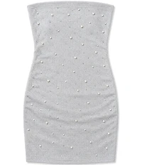 Theme NYC Big Girls Sleeveless Strapless Faux-Pearl Rhinestone Embellished Sheath Dress