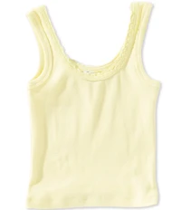 Theme NYC Big Girls Stella Lace Trimmed Scoop Neck Sleeveless Ribbed Tank Top