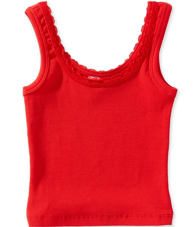 Theme NYC Big Girls Stella Lace Trimmed Scoop Neck Sleeveless Ribbed Tank Top