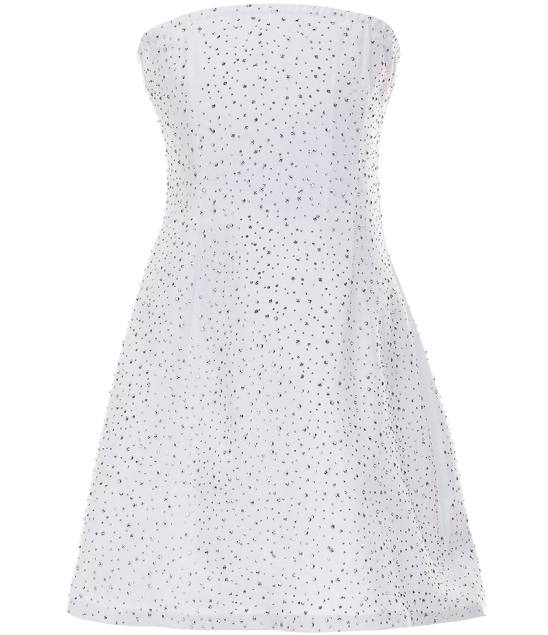 Theme NYC Big Girls Strapless Sleeveless Demi Crystal Studded Denim Dress