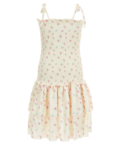 Theme NYC Lola Floral Print Sleeveless Smocked Bodice Ruffle Skirt Dress