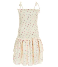 Theme NYC Lola Floral Print Sleeveless Smocked Bodice Ruffle Skirt Dress