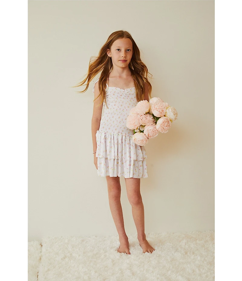Theme NYC Lola Floral Print Sleeveless Smocked Bodice Ruffle Skirt Dress