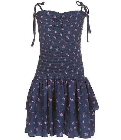 Theme NYC Lola Floral Print Sleeveless Smocked Bodice Ruffle Skirt Dress