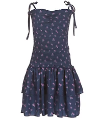 Theme NYC Lola Floral Print Sleeveless Smocked Bodice Ruffle Skirt Dress