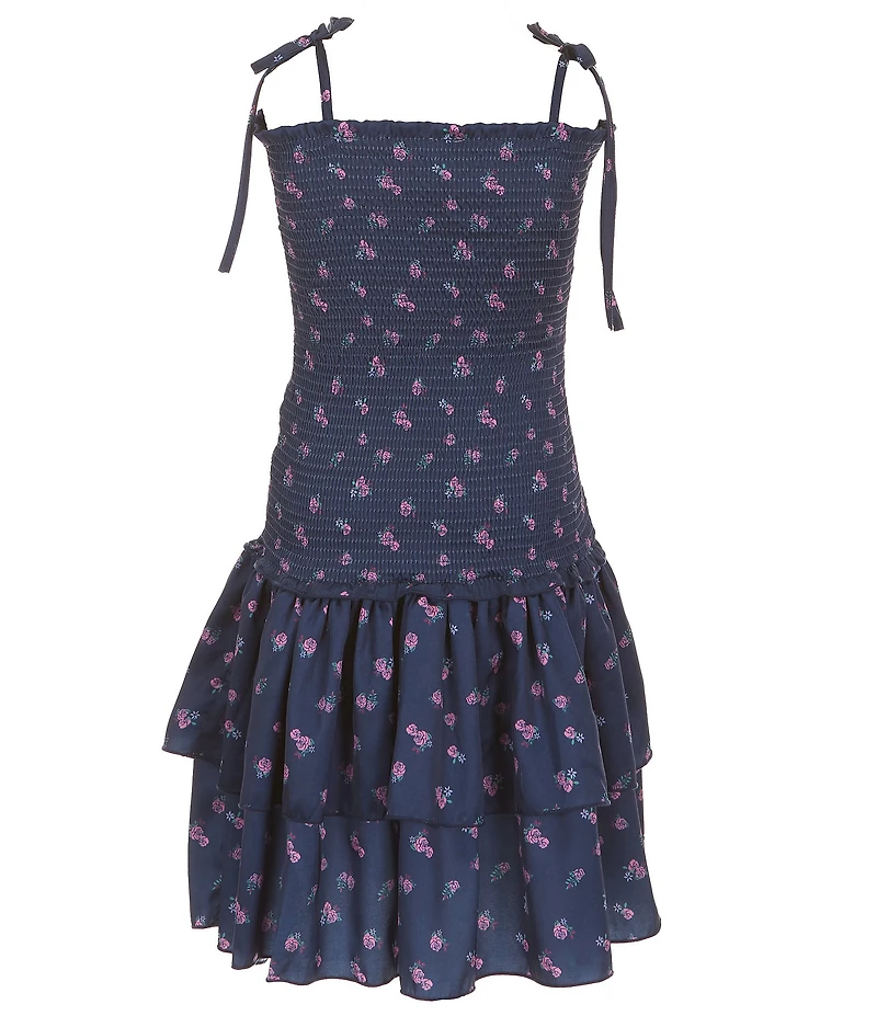 Theme NYC Lola Floral Print Sleeveless Smocked Bodice Ruffle Skirt Dress