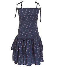 Theme NYC Lola Floral Print Sleeveless Smocked Bodice Ruffle Skirt Dress