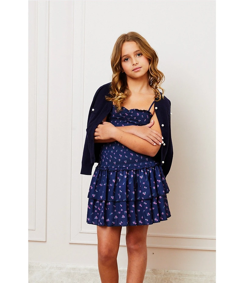 Theme NYC Lola Floral Print Sleeveless Smocked Bodice Ruffle Skirt Dress