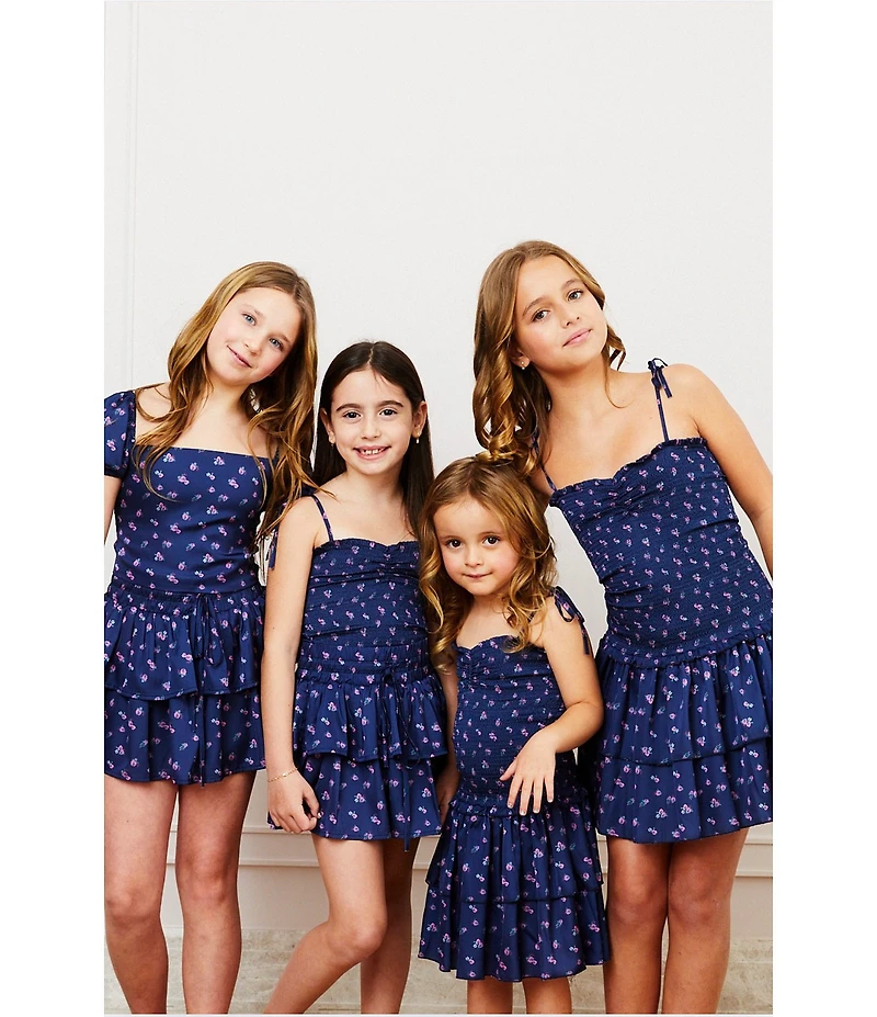 Theme NYC Lola Floral Print Sleeveless Smocked Bodice Ruffle Skirt Dress